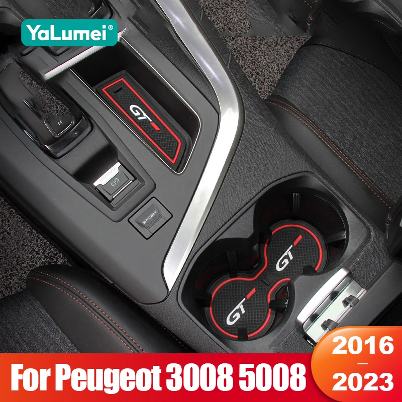 For Peugeot 3008 5008 GT 2016 2017 2018 2019 2020 2021 2022 2023 Hybrid Anti-Slip Gate Slot Cup Mat Door Pad Accessories