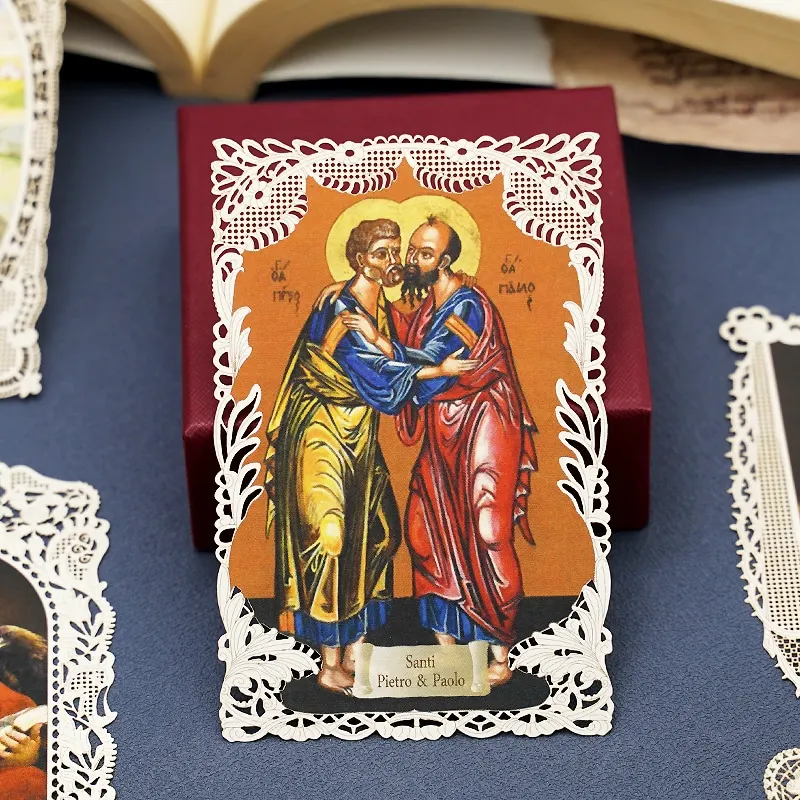 المرجعية الدينية لسانت بول وسانت بيتر الرسل المسيحية الدانتيل البطاقة المقدسة 7x11 سنتيمتر شخصيات المسيح الرموز الكنيسة الكاثوليكية هدية