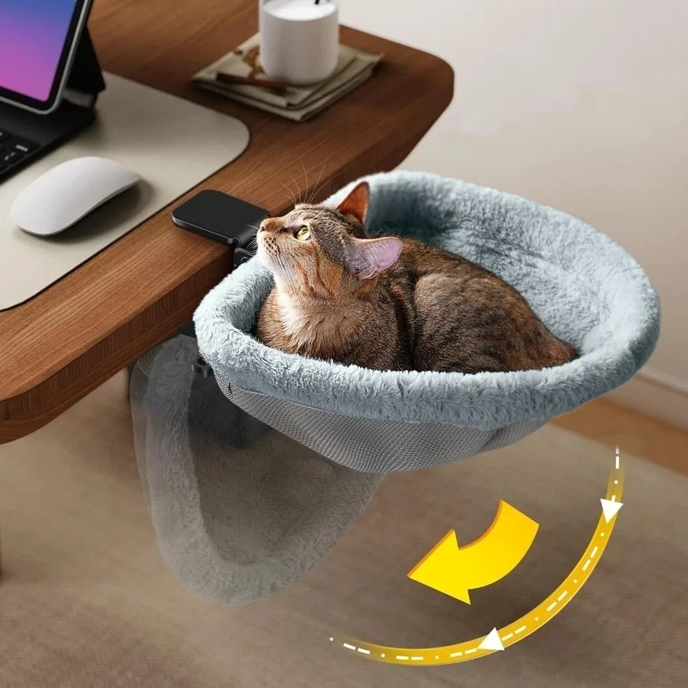 

Creative Semi-Circular Cat Table Bed Space Saving Soft Folding Cat Bed Non-Slip Clamp Detachable Cat Desk Hammock Book Desktop