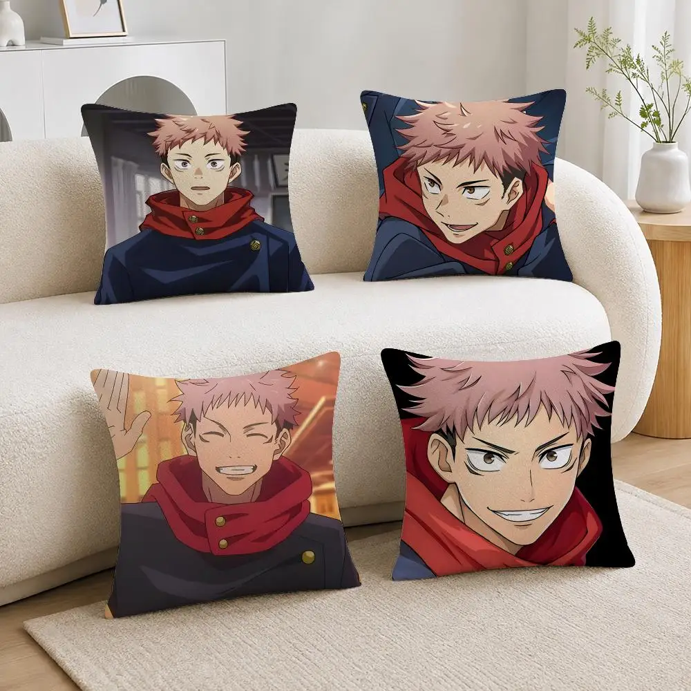 Anime Character Yuji Itadori Cushion Cover Soft Plush Cushion Covers Fluffy Throw Pillow Cases for Sofa Bedroom Home Decor