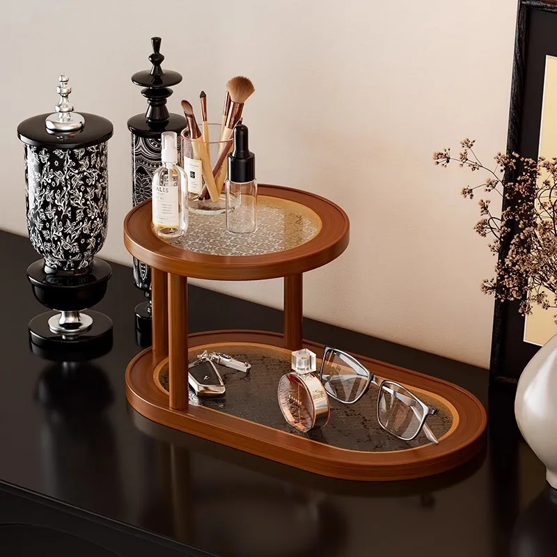 2‑Tier Wooden Desktop Counter Storage Rack Multi‑Purpose Mug Cosmetic Display Organizer for Kitchen Coffee Station Entryway