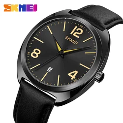 SKMEI Fashion Quartz Watch Luxury Waterproof Sports Men's Wrist Watches Leather Strap Simple Dial with Date Original Brand reloj