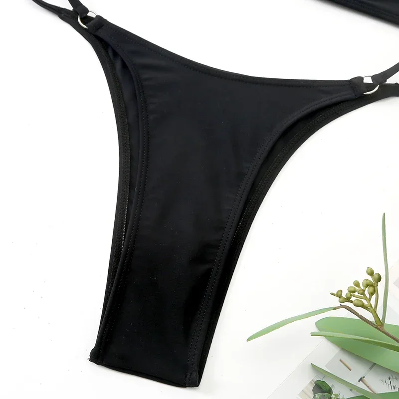 Sexy Black Triangle Bikini Set Swimwear Women Micro Thong Swimsuit Ring Bathing Suit Biquinis Feminino Bikinis 2023 Mujer Summer