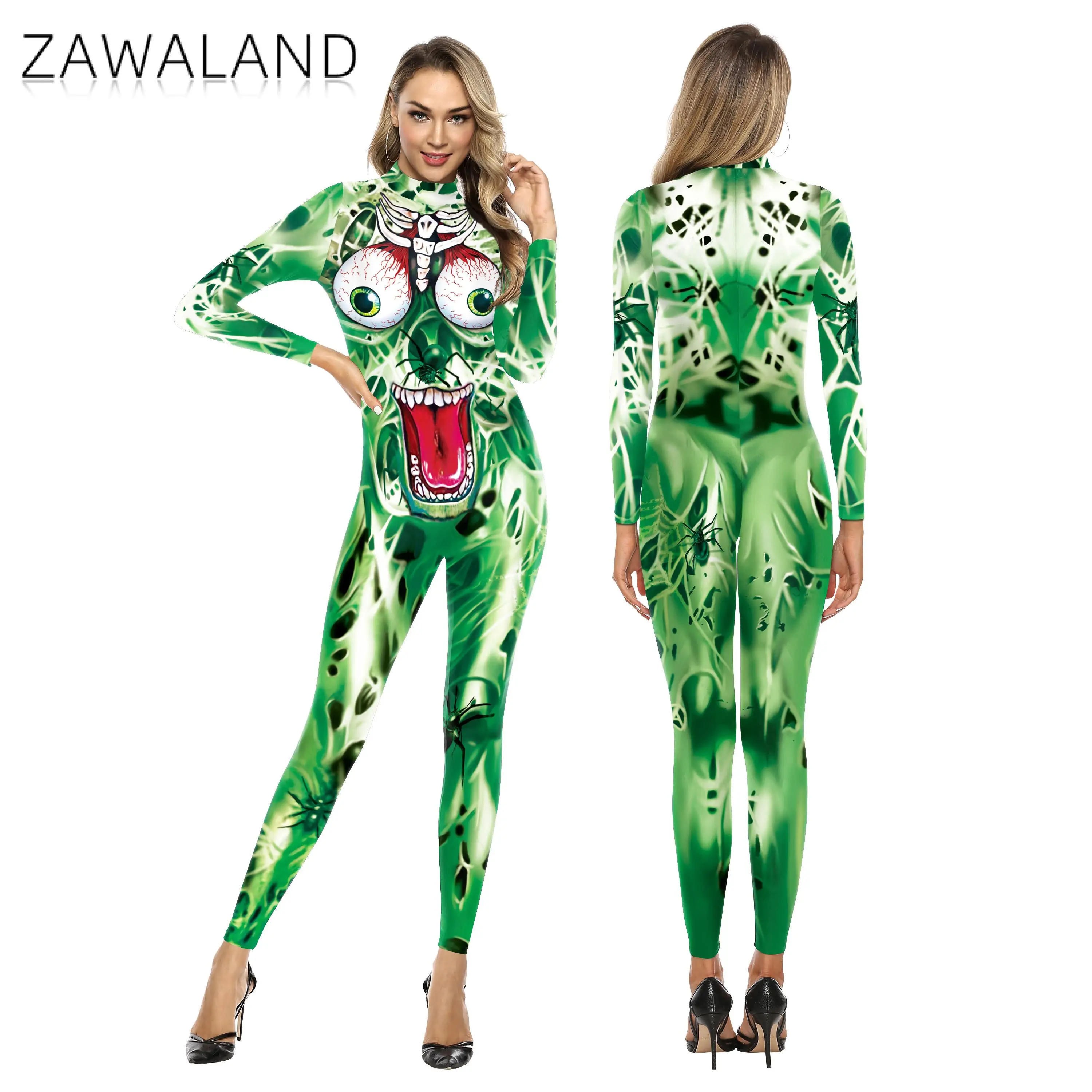 Śmieszne Halloween Zentai Cosplay z nadrukiem 3D seksowne body Spandex kobiety z długim rękawem imprezowe całe kostiumy odzież sportowa