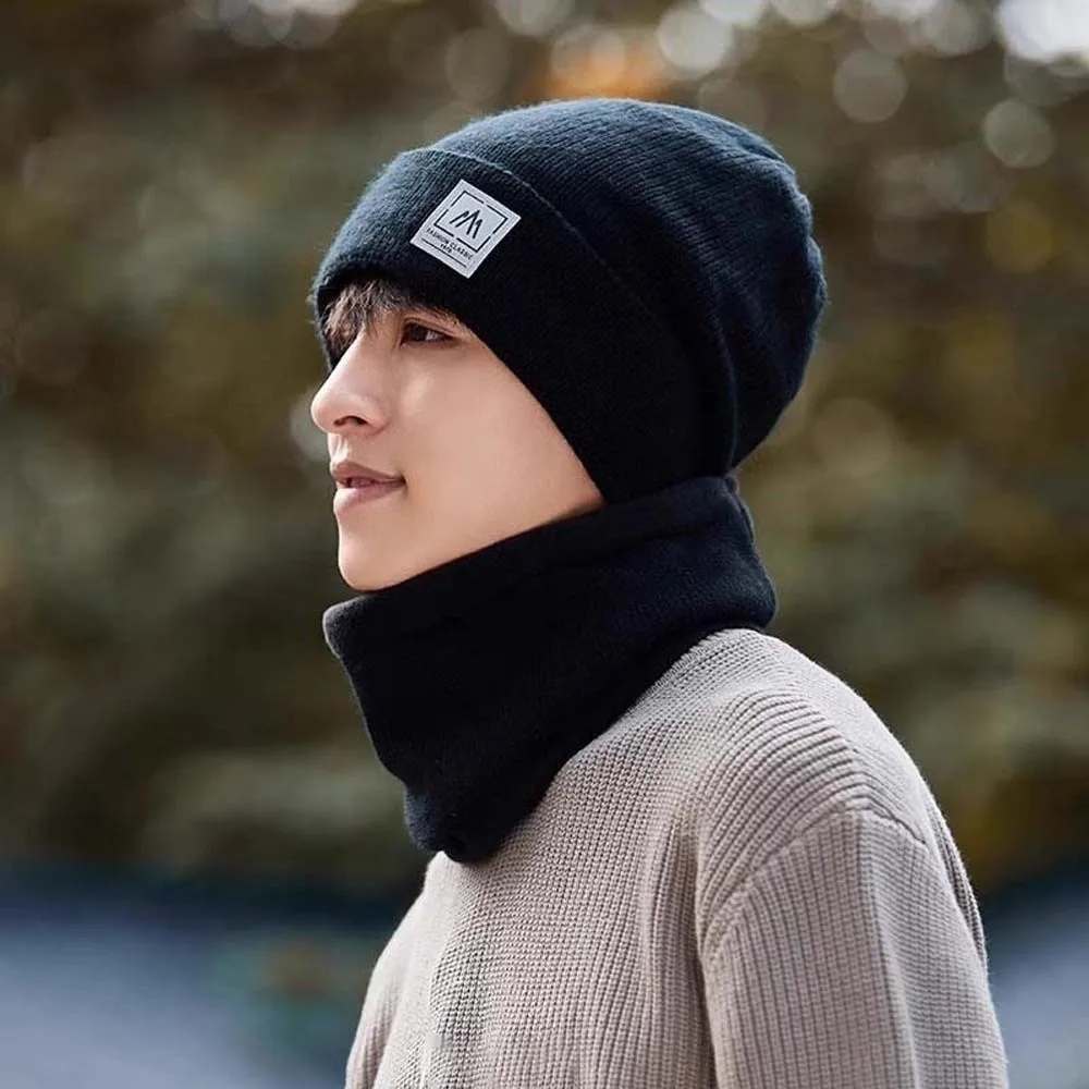 Versatile Elastic Cap and Scarf Suit Solid Color Trendy Winter Pullover Cap Soft All-match Compact Scarf Outdoor