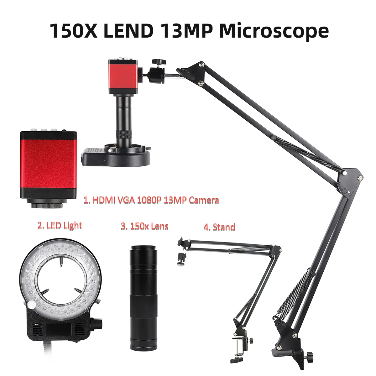 Cantilever Support  Microscope For Electronics 13MP Microscope Camera Optional 150X 130X C-Mount Lens For Phone Repair Soldering