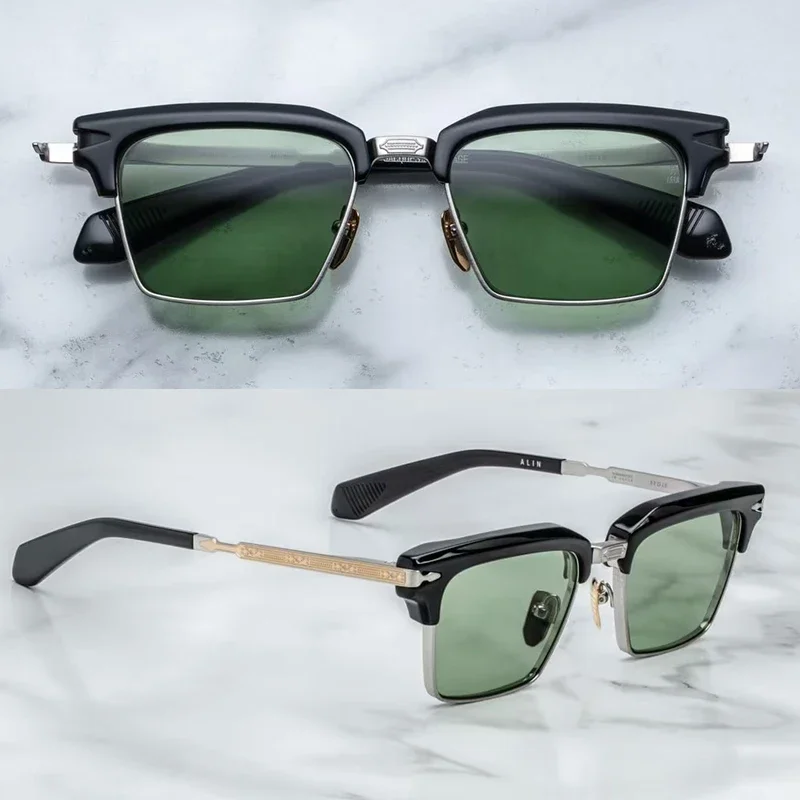 2025 New Vintage Fashion Sunglasses ALIN Handmade High Quality Rectangle Designer Brand Classic Alloy Acetate Glasses Outdoor