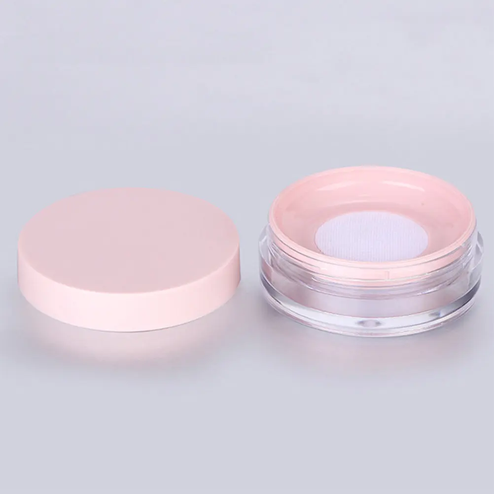 

2Pcs Powder Puff Plastic Case Portable Empty Loose Powder Container Leak Proof Makeup Storage Travel Holder Pink