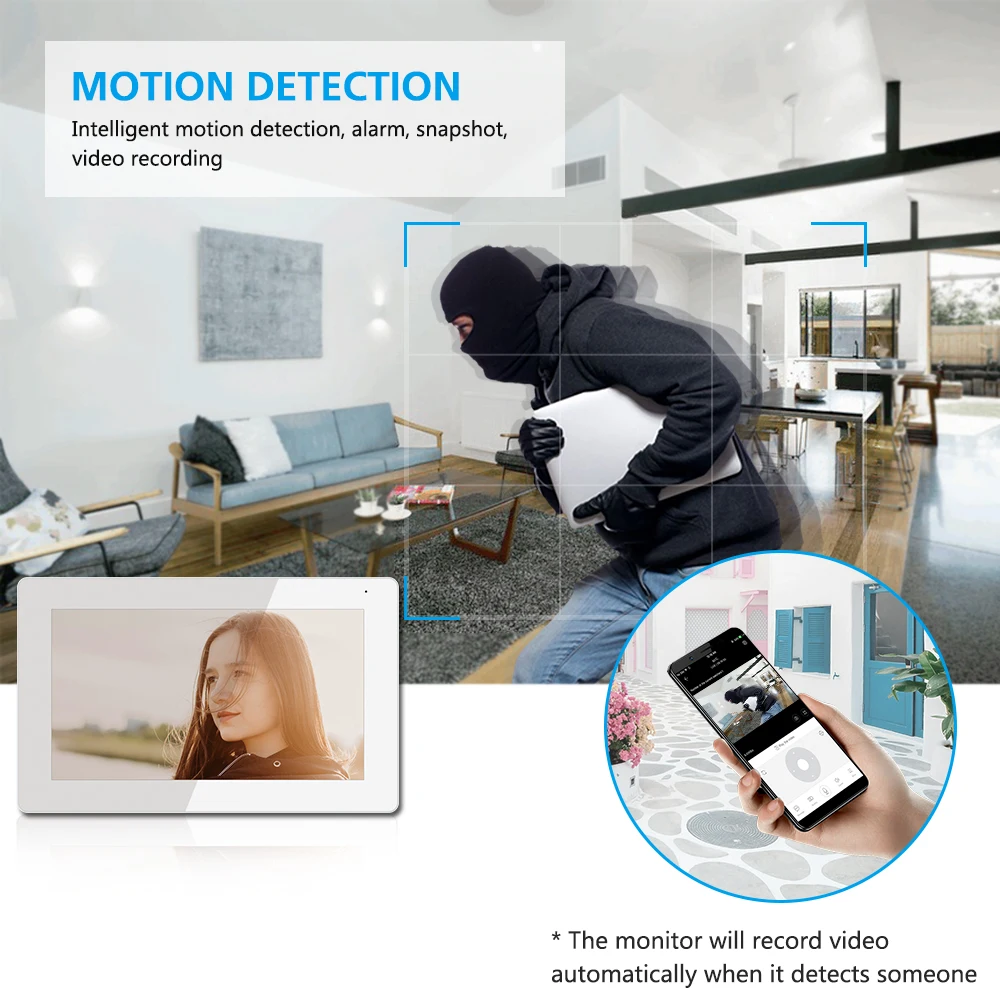 Jeatone 7Inch Full Touch Screen for 4-Wire Analog Video Intercom Security Protection System Tuya WiFi Monitor Support SD Card