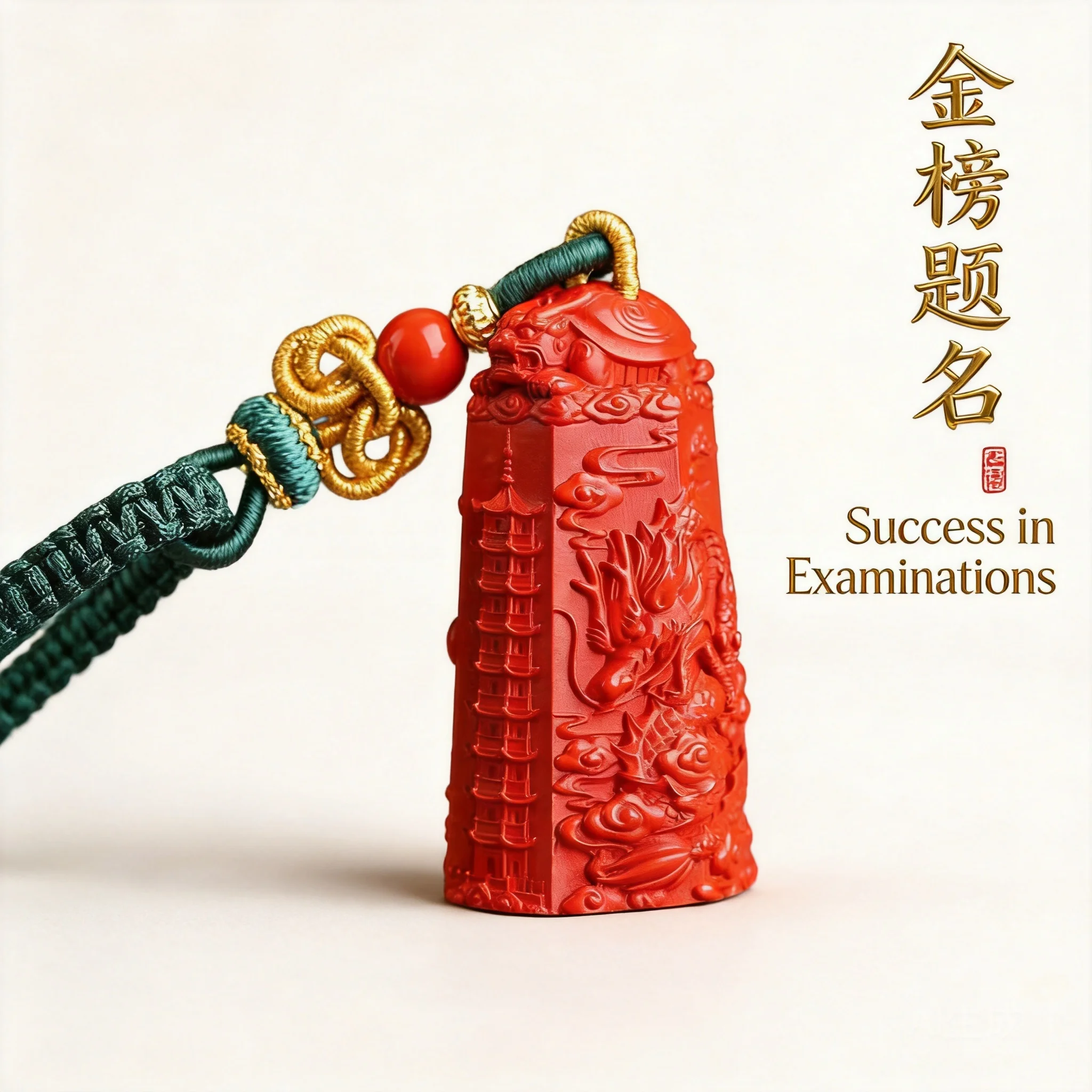 

High Content Natural Cinnabar Chinese Style Wenchang Pagoda Dragon Carved Keychain Lucky Blessing Wealth Attracting Pendant Gift