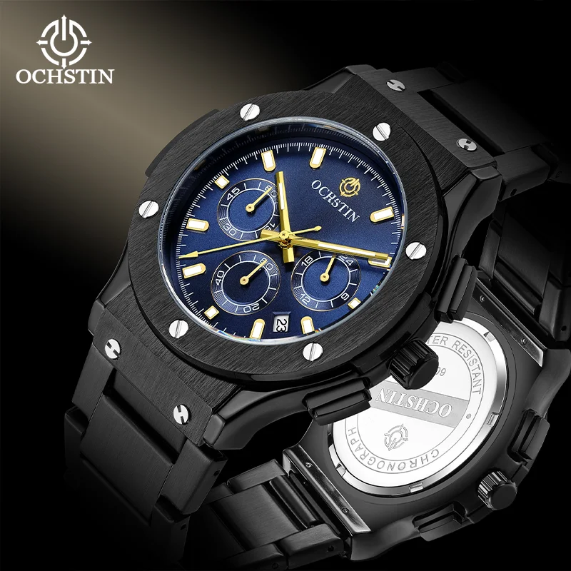 OCHSTIN Man Stainless Steel Strap Wristwatch Quartz Movement Waterproof Mineral Hardened Glass Clock Luxury Classic Watch