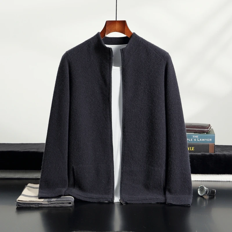 Men's Thickened Sports Style Zip Cardigan 100% Cashmere Trendy Fashion Long Sleeve Sweater Autumn Winter Comfortable Soft Knit