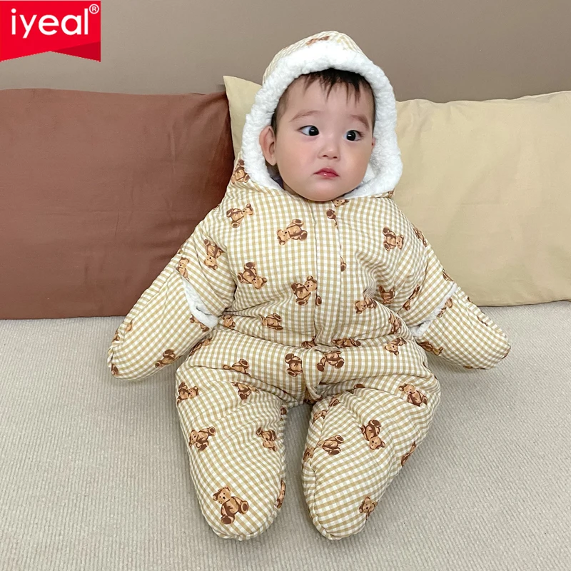 IYEAL Winter Baby Cute Starfish Outwear Baby Boys and Girls Solid Color Warm Fleece Clothes Thickening Cartoon jumpsuit