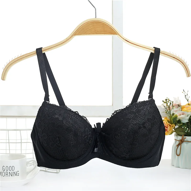 Women Lace Push Up Bra with Underwire Sexy Bow Bralette Female Underwear Lingerie Adjustable Straps Gathered Brassiere 2023