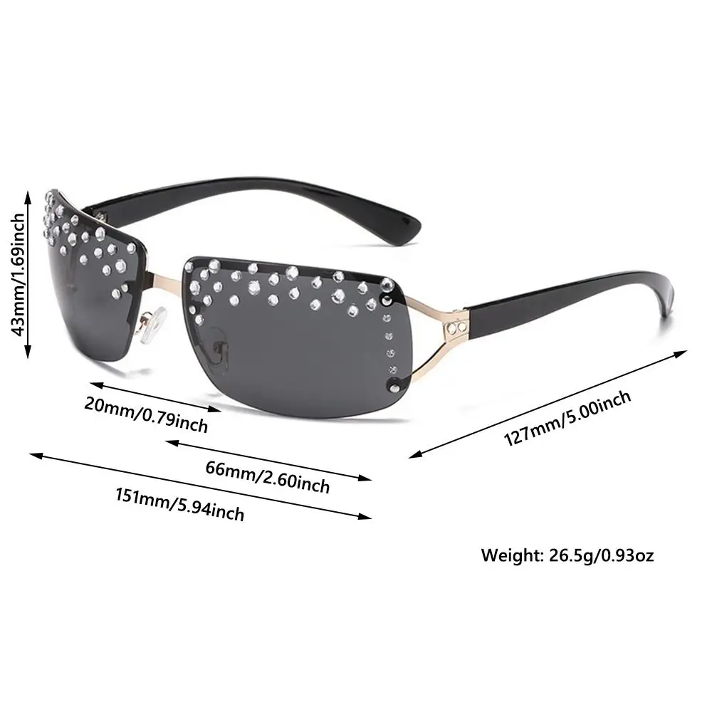 نظارات شمسية عصرية Y2K Diamond بدون إطار للحماية من الأشعة فوق البنفسجية، ظلال مستطيلة مصممة للنساء
