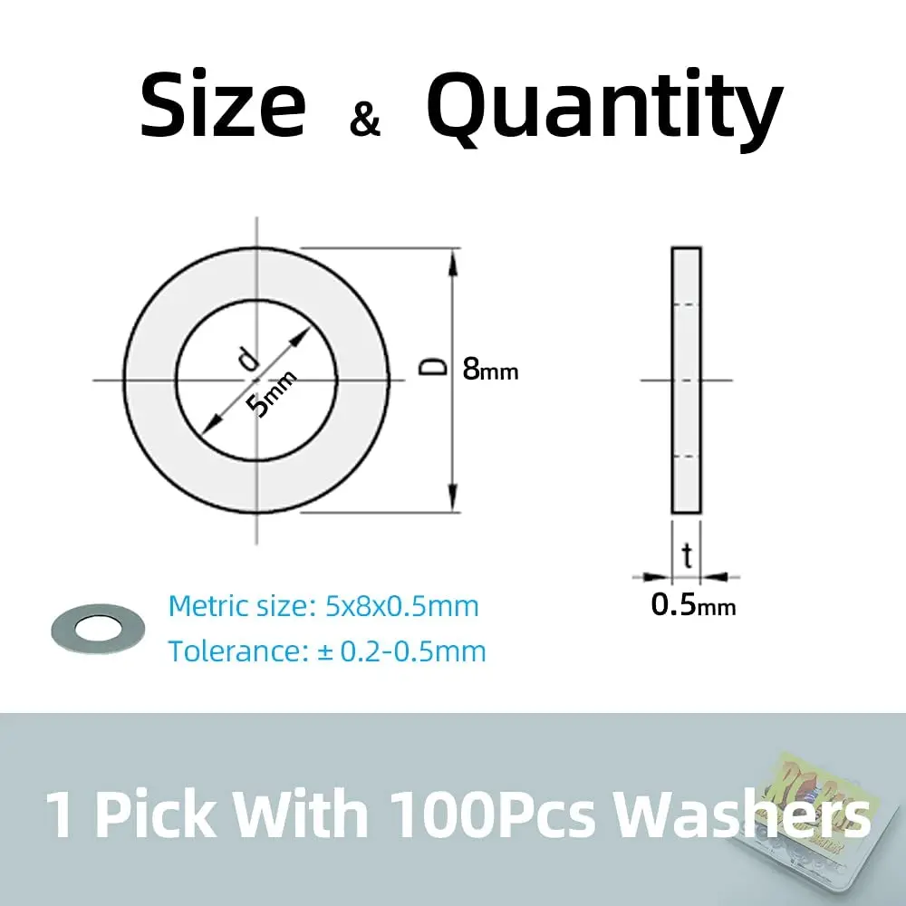 Model 1985 PTFE Nylon Washers, 5x8x0.5mm (Set of 100Pcs) use with Ball Bearing Spacers for Traxxas RC Vehicles