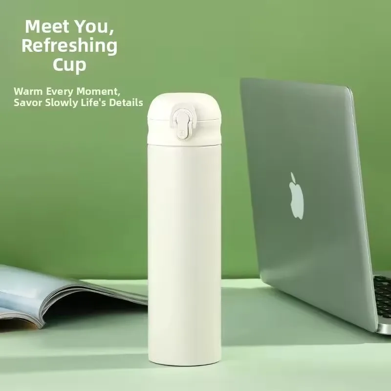 500ml 316 Stainless Steel Thermal Bottle Portable Kids Straw Mug Cold and Hot Thermal Thermos Student Bouncing Water Bottle