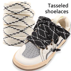 New Flat Shoelaces 2.5CM Wide Metal Head Shoelace Black Beige Sneakers Laces Shoes Accessories 120CM/140CM 1Pair Strings
