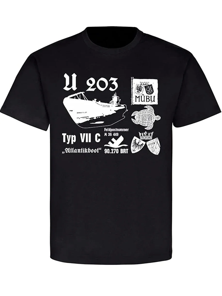 U203 U-Boot Marine Turm Wappen Abzeichen Deutsches Unterseeboot T Shirt. Premium Baumwolle Kurzarm Herren T-Shirt Neu S-3XL