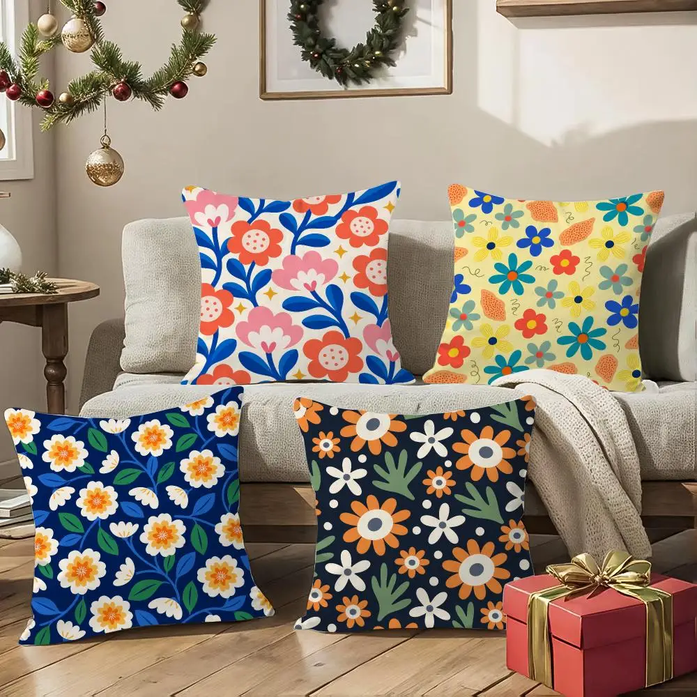 Dopamine Floral Art Cushion Cover Square Decorative Sofa Pillow Case Bedroom Living Room Home Decor Gift