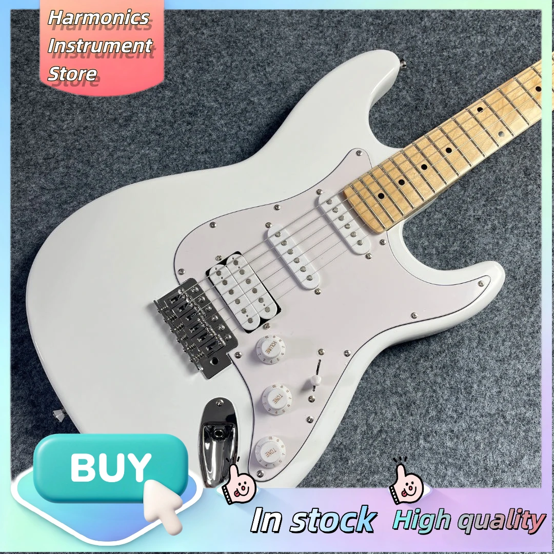 STQ Style Electric Guitar SSH Pickups White Paulownia Body Maple Fretboard Large Pickguard Tremolo Exquisitely Crafted