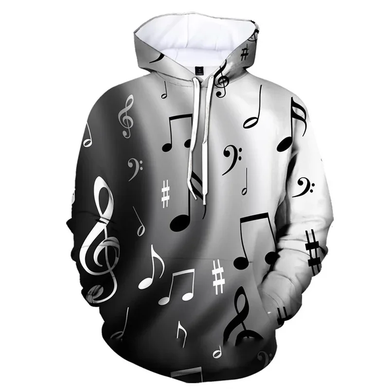 3D Printed Funny Musical Note Hoodies For Men Personality Pattern Sweatshirts Autumn Cool Street Pullover Hoodies Long Sleeves