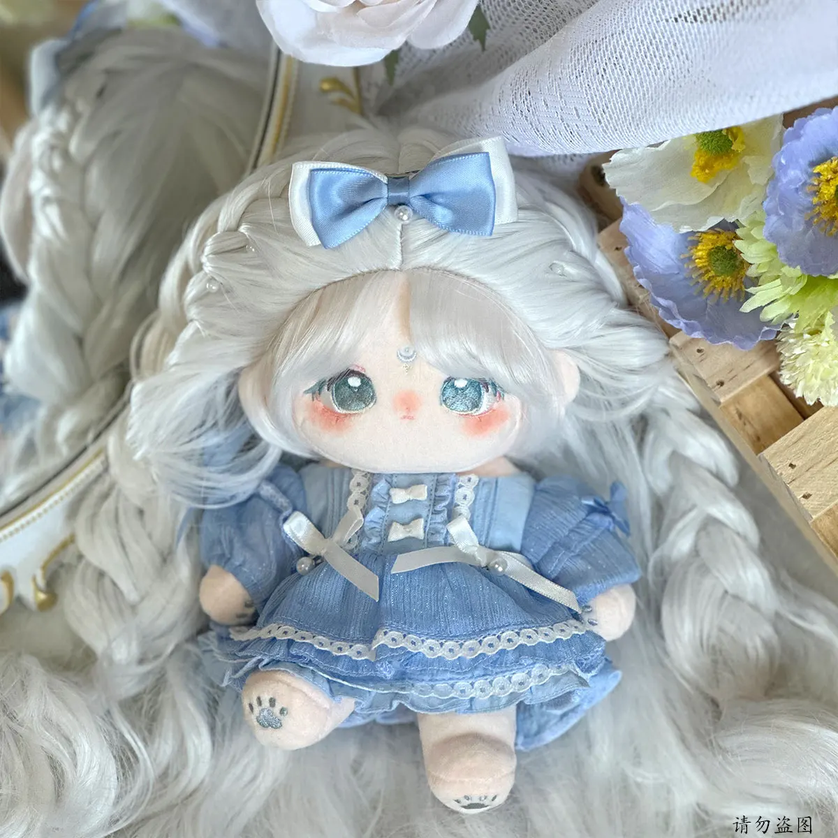 Épingle à cheveux perle de larmes bleues pour enfants, vêtements de beurre, princesse française, jupe douce, peluche en peluche, accessoires de jouet d'anime, 10cm, 20cm