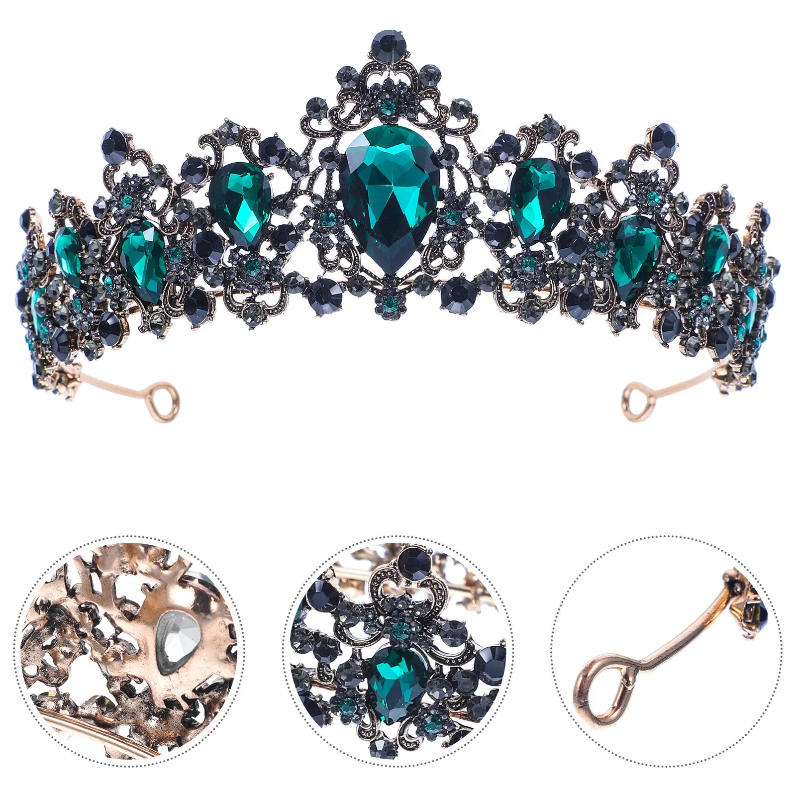 

1Pcs Large Emerald Rhinestone Baroque Crown Classic Vintage Wedding Hair Accessories for Women Party Prom Elegant Design