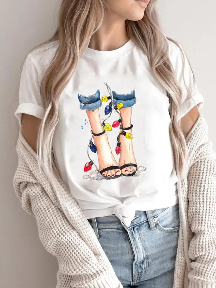 Women Holiday Clothing Merry Christmas Fashion 2025Letter Sweet 90s Cute Shirt Print T Top Graphic T Tee New Year T-shirts