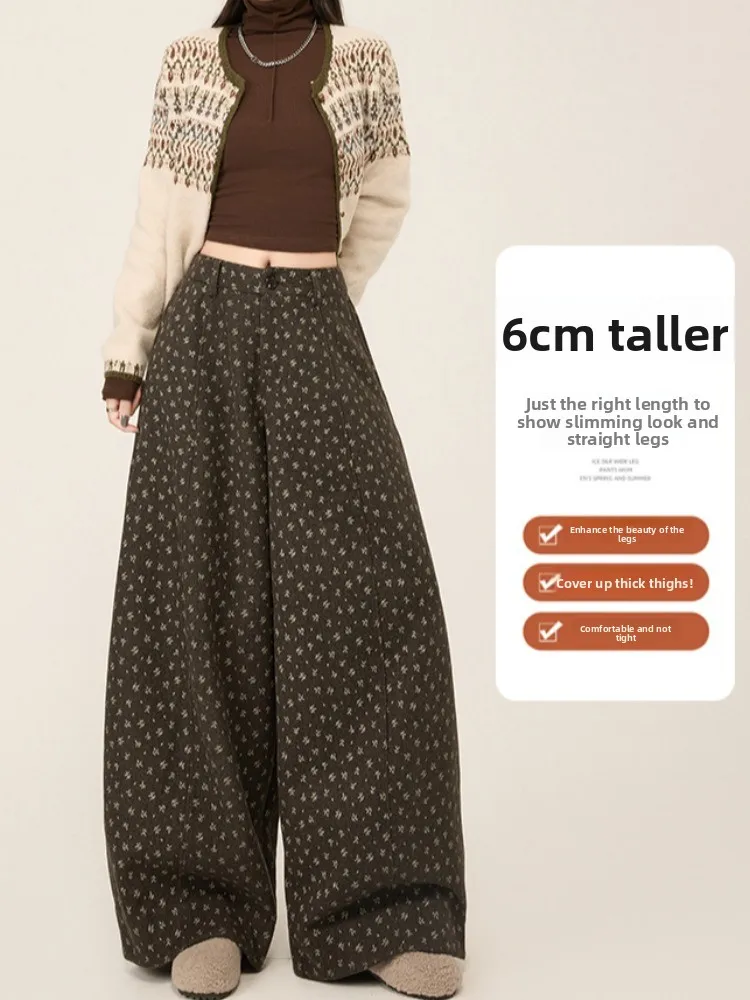 Unieke winter hoge taille gedrapeerde rechte pijpen broek Dames faionable wijde pijpen broek woon-werkverkeer Sle Koreaanse versie