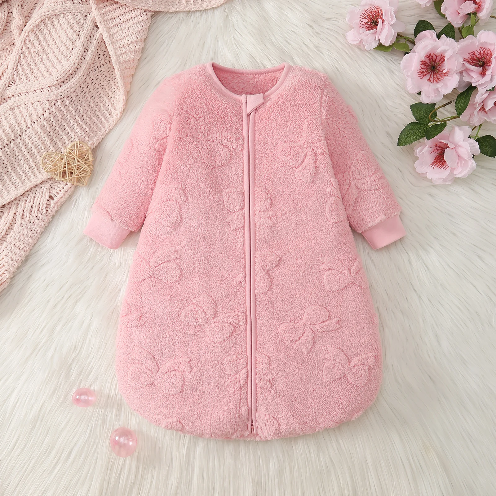 

1 шт., жаккардовый плюшевый спальный мешок с двусторонней молнией и длинными рукавами, подходит для осенних и зимних сезонов, тонкий плюш для ребенка