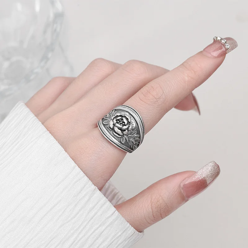 

925 Silver Sterling Flower Ring Original Luxury Quality Jewelry Argent Lucky Vintage Blessing Rings Adjustable Trend Wholesale