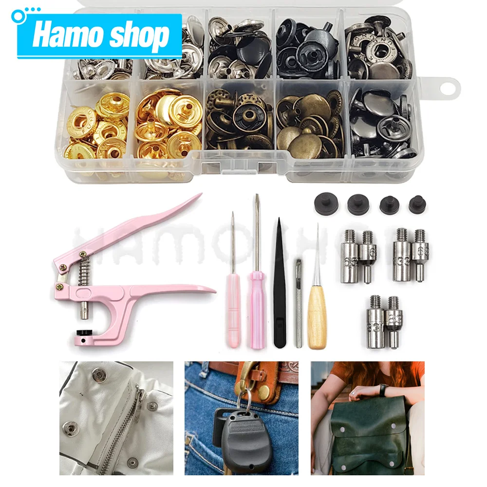 

Metal Snap Fasteners Button Kits with Fastener Snap Installation Pliers For DIY Leathercraft Clothes Garment Jean Bags Shoes