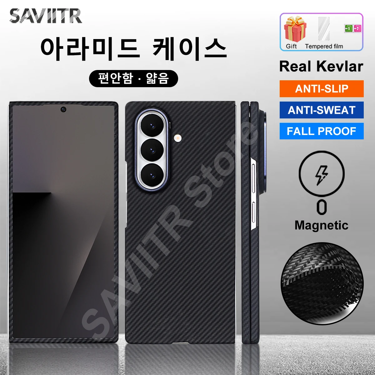 

Натуральный арамидный чехол Magsafe из углеродного волокна для Samsung Galaxy Z Fold6, матовый тонкий магнитный откидной шарнирный чехол с центральной осью