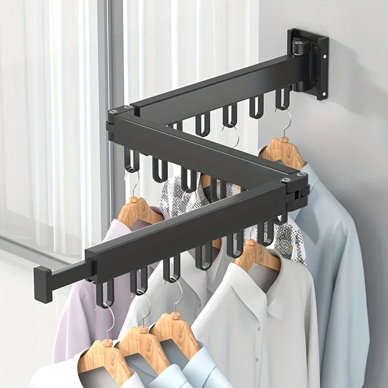 1 Pack Space Saving Wall Mounted Clothes Racks for Indoor Laundries and Balconies - Stretch and Folding Clothes Drying Racks