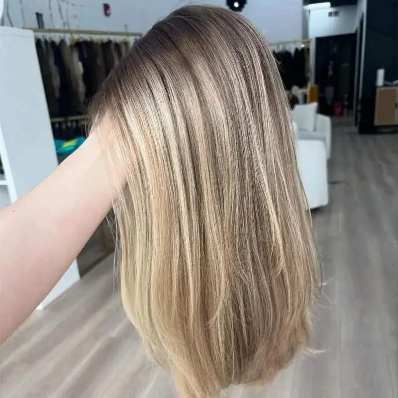 13x4 Ombre Golden Blonde Brown Synthetic HD Lace Front Wig Heat Resistant Wig Glueless Wig Natural Preplucked Hairline Cosplay
