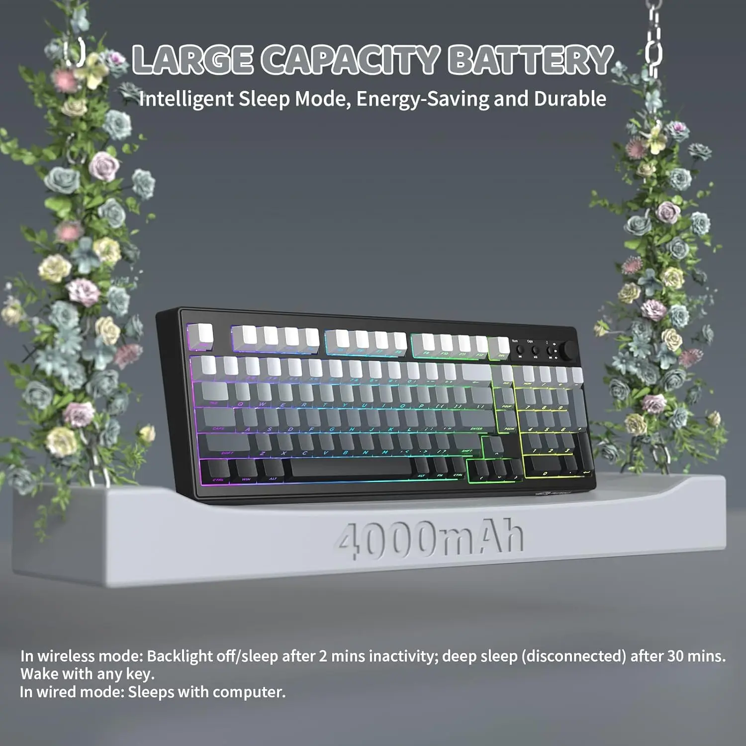 Attack Shark K100 Wireless Gaming Keyboard,99 Keys Tri-Mode BT/2.4GHz/USB-C Creamy Color Keyboard with Number Pad RGB