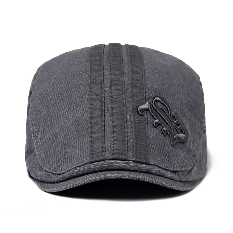 New Men Beret Fashion Embroidery Flat Cap Summer Visor For Male Fashion Vintage Cotton Casual Berets Adjustable