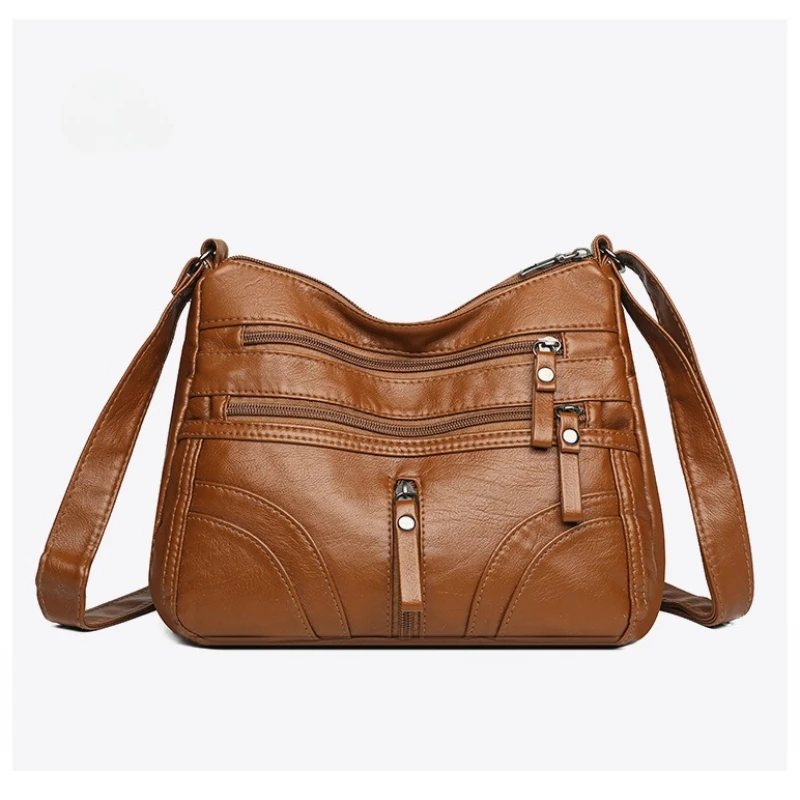 

Fashion Soft Leather Crossbody Bags for Women 2025 Casual Female Multi Pocket Messenger Bags Retro Handbags Ladies Shoulder Bags