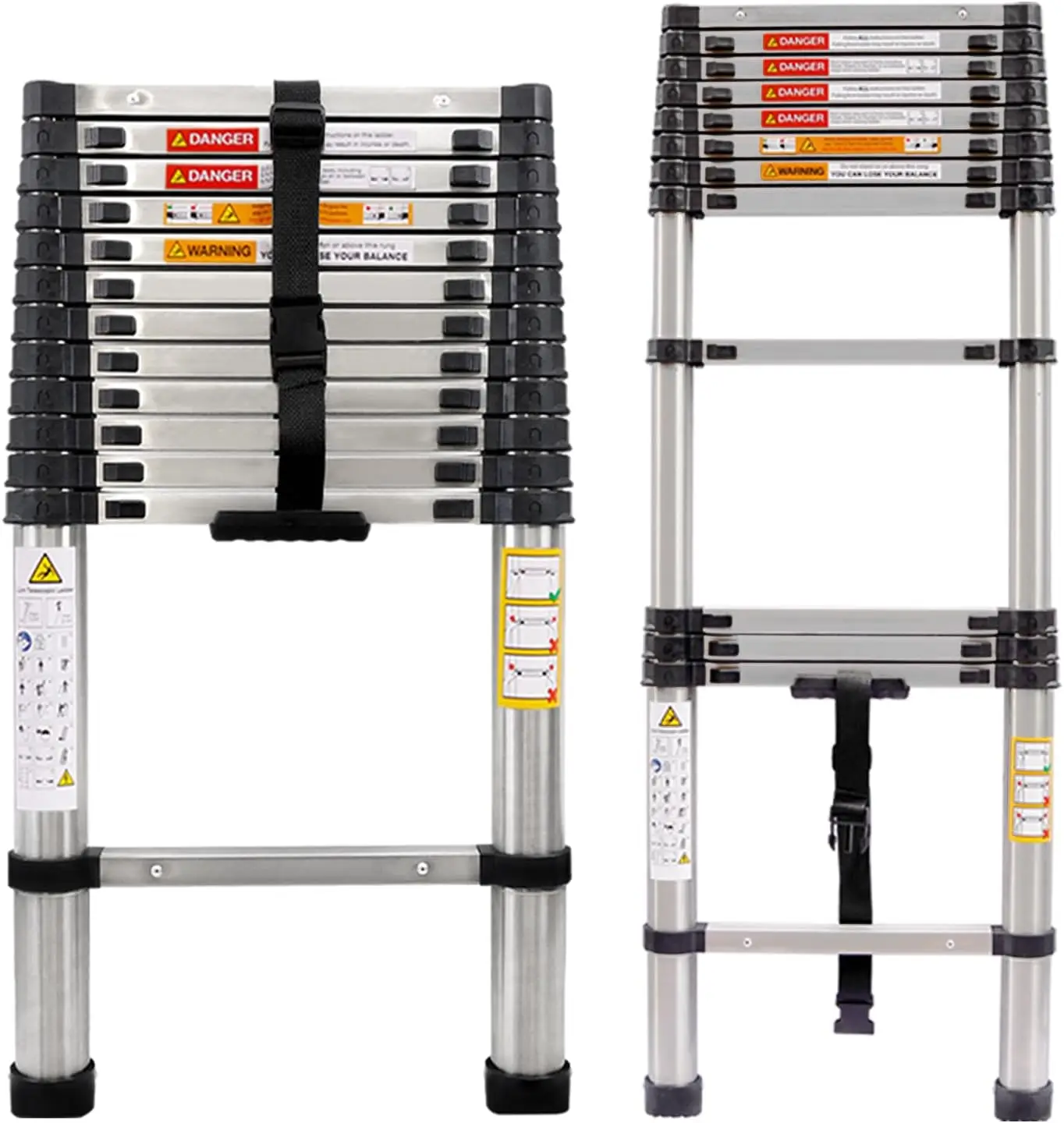 3.8M Telescopic Ladder 12.5FT Multi-Purpose Stainless Steel Extendable Sturdy Loft EN131 for Draw Wall Replace Bulb Repair Roof