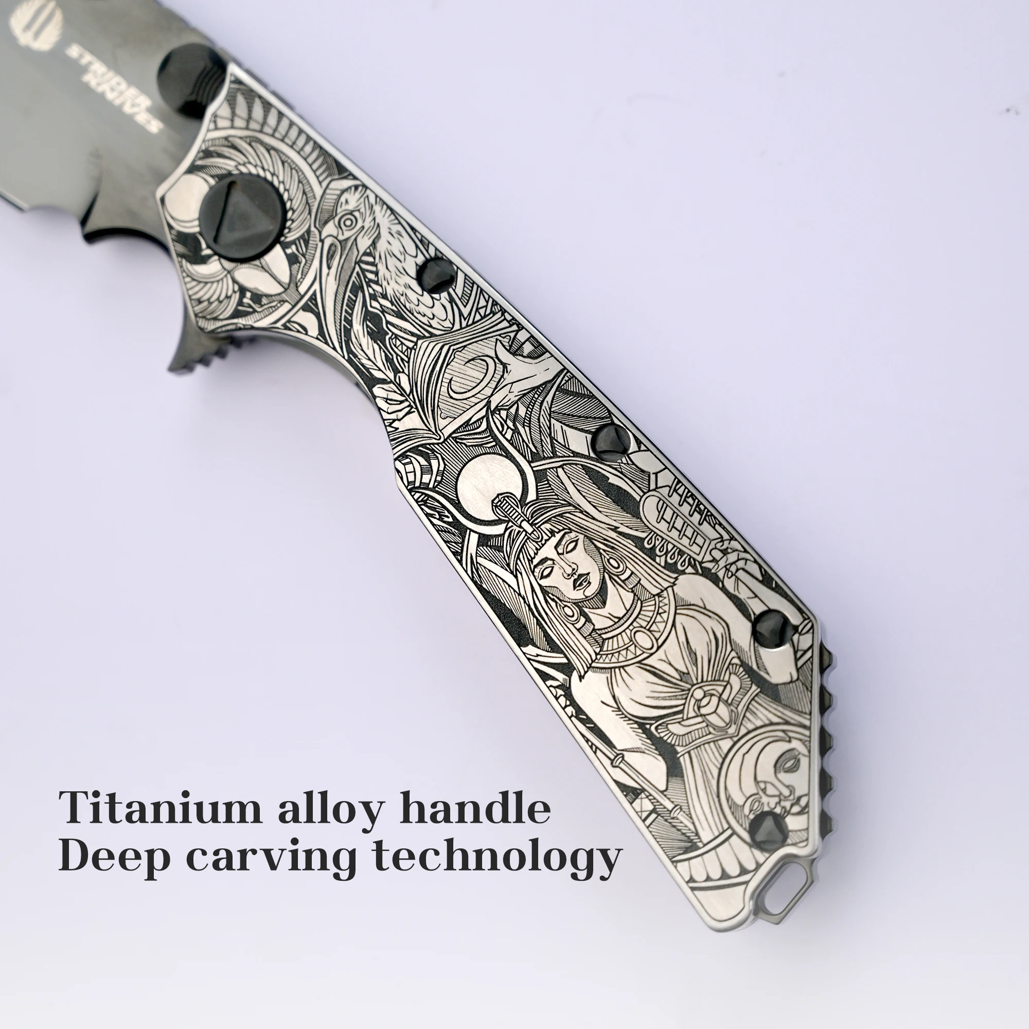 [Pharaoh] M390 high hardness sharp liquid mirror DLC, titanium alloy deep carving handle fruit knife