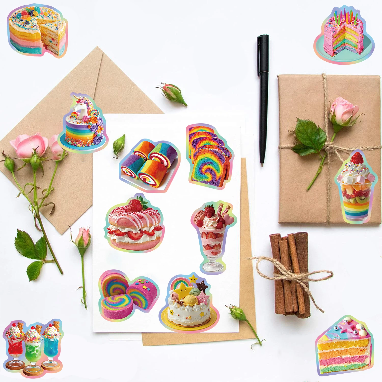 50PCS Dopamine Cuisine Sticker Water Bottle Phone Bicycle Supplies Transparent Laptop Bumper Phone Luggage Scrapbooking Sticker