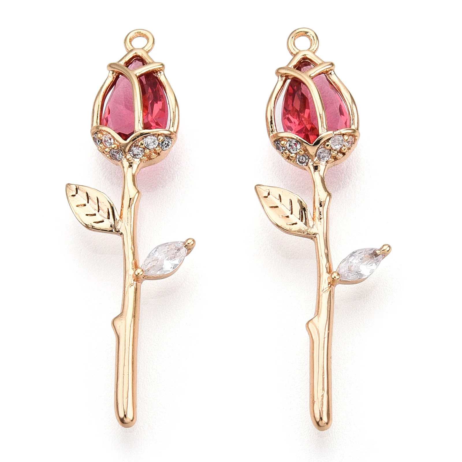 

Pandahall 2Pcs Red Rose Flower Brass Micro Pave CZ Cubic Zirconia Pendants Metal Charms For Jewelry Making diy Necklace Gift