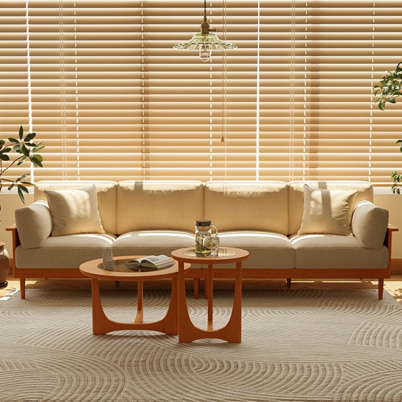 

Solid wood sofa small apartment living room wooden sofa living room furniture combination set Nordic log style