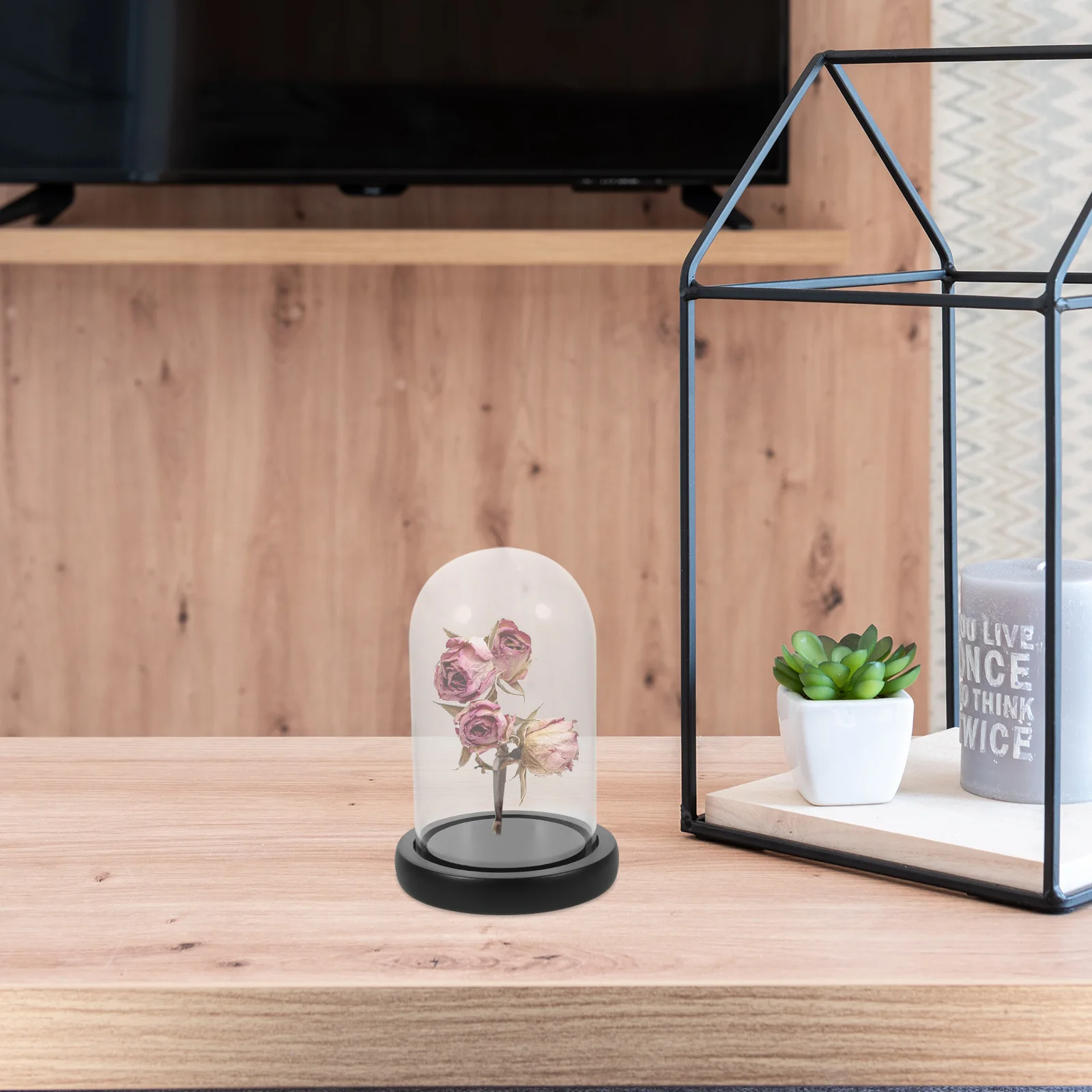 

Glass Display Dome with Base 9x15 Black Wood for Dried Flowers Home Office Dust Proof Case Storage Bottle