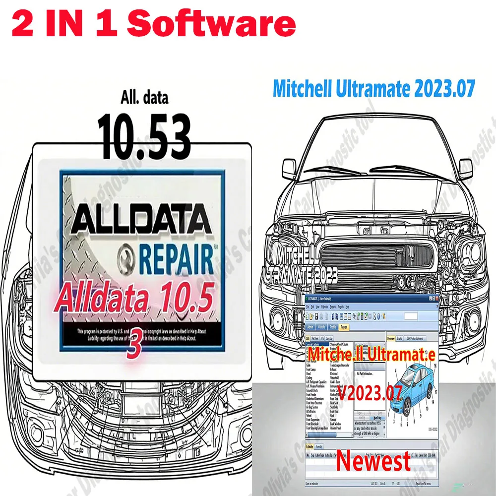 

Alldata 10.53 OBD2 Scanner car accessories + MITCHell ULTRAMATE 2023 COMPLETE ADVANCED ESTIMATING SYSTEM+ Patch for never expire