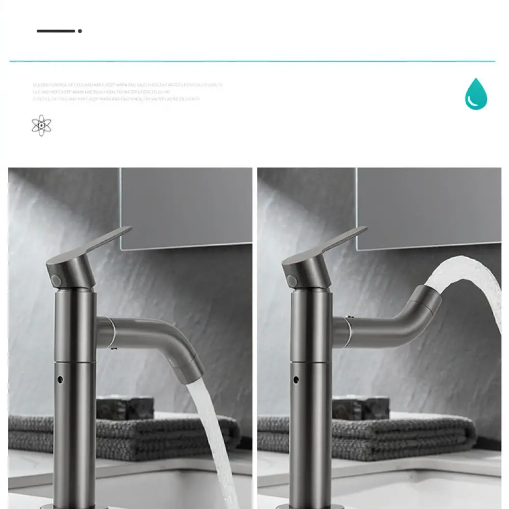 Gray Basin Faucet Stainless Steel Single Cold Tap Swivel Universal Bathroom Sink Mixer Modern Vanity Water Sprayer Tool