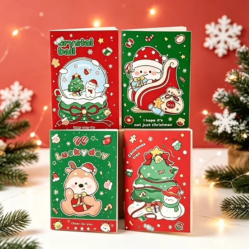 20Pcs Christmas Cartoon Sticky Notes, Random Christmas Tree Snow Globe Reindeer Snowman Illustration, Holiday Memo Pad Notepad