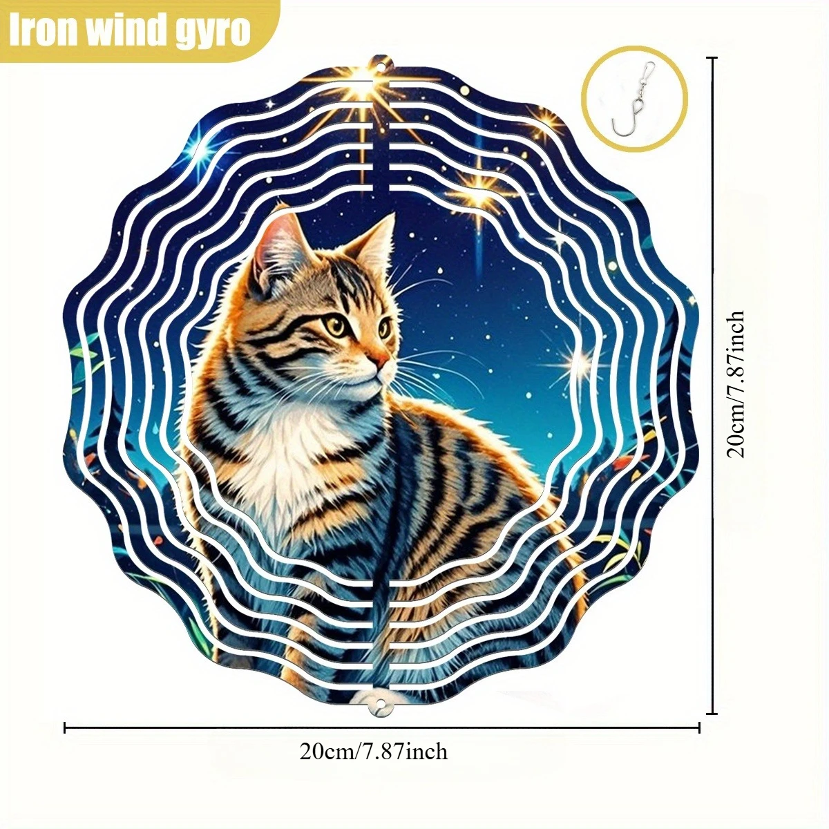 Durable Metal 3D Cat Night Sky Wind Chime 360 Rotating Hook Creative Double Sided Dynamic Art Hanging Decoration Tranquil Beauty