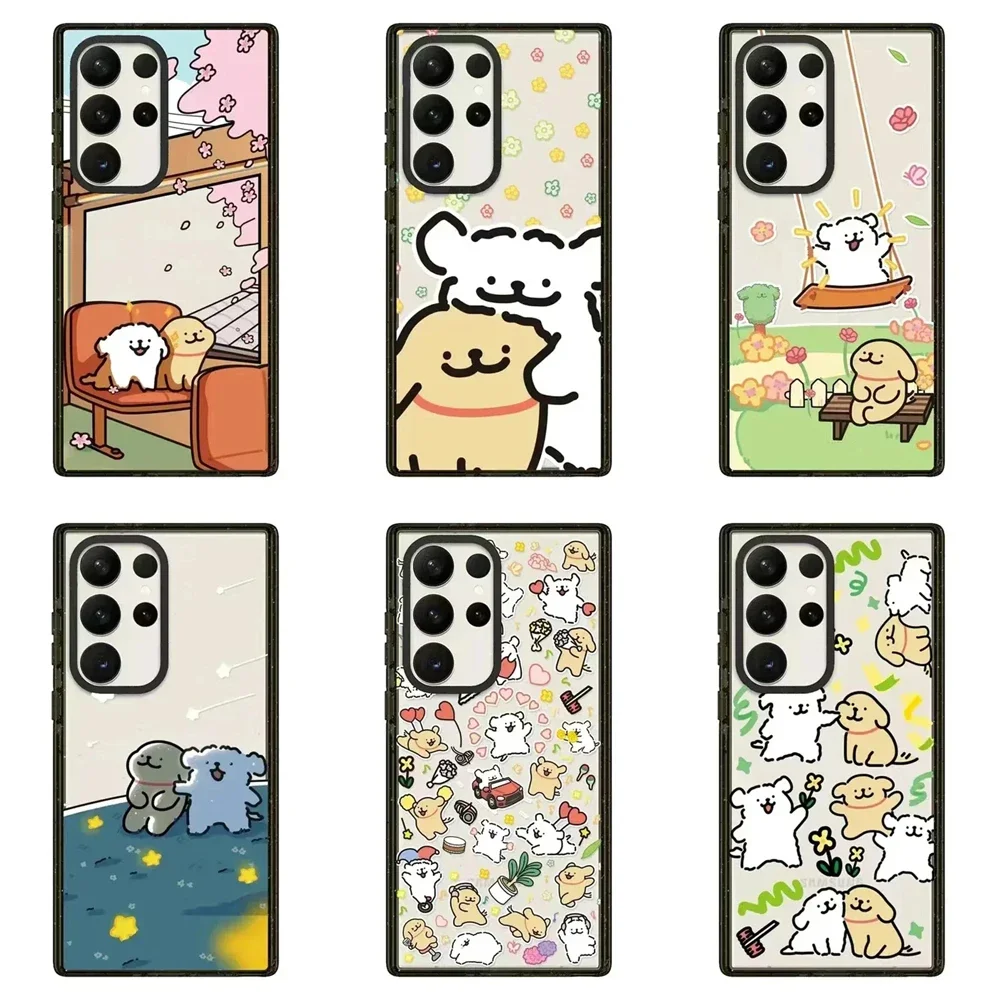 Cute Dog Friend Acrylic Black Border Protective Case for Samsung Galaxy S24 S23 S22 Ultra S24+ S23+ S22 Plus Shell